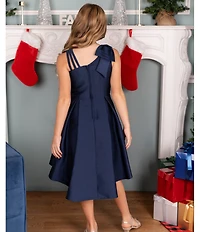 Rare Editions Big Girls Asymmetrical-Neck Bow-Accented Fit-And-Flare Dress