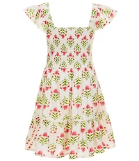 Rare Editions Big Girls Blocked Printed Two-Tier-Skirted Dress