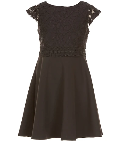 Rare Editions Big Girls Cap-Sleeve Lace-Bodice/Scuba-Skirted Fit-And-Flare Dress