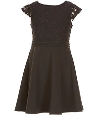 Rare Editions Big Girls Cap-Sleeve Lace-Bodice/Scuba-Skirted Fit-And-Flare Dress