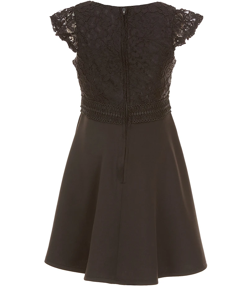 Rare Editions Big Girls Cap-Sleeve Lace-Bodice/Scuba-Skirted Fit-And-Flare Dress