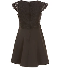 Rare Editions Big Girls Cap-Sleeve Lace-Bodice/Scuba-Skirted Fit-And-Flare Dress
