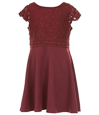 Rare Editions Big Girls Cap-Sleeve Lace-Bodice/Scuba-Skirted Fit-And-Flare Dress