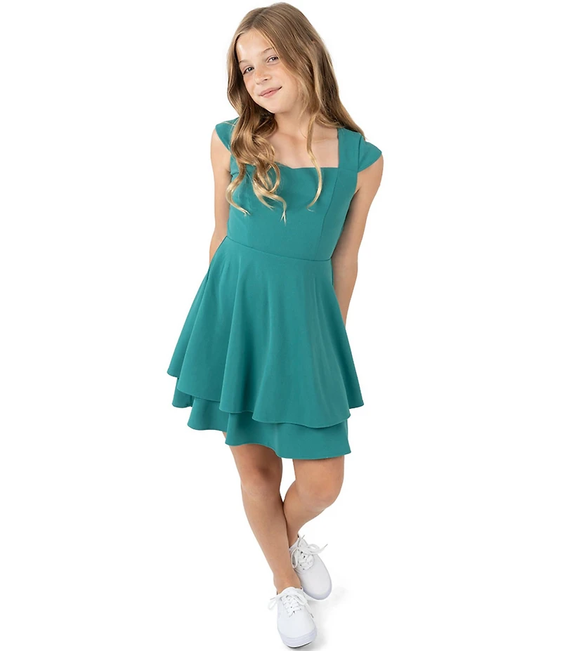 Rare Editions Big Girls Cap-Sleeve Tiered Fit-And-Flare Dress