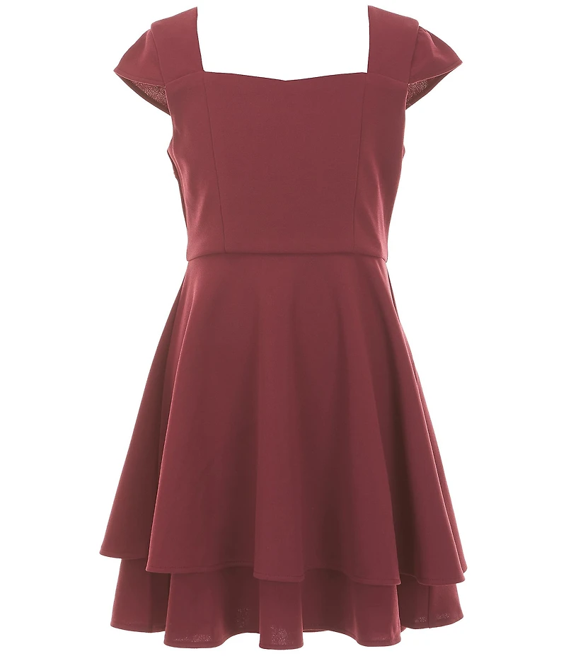 Rare Editions Big Girls Cap Sleeve Twist Back Scuba Dress