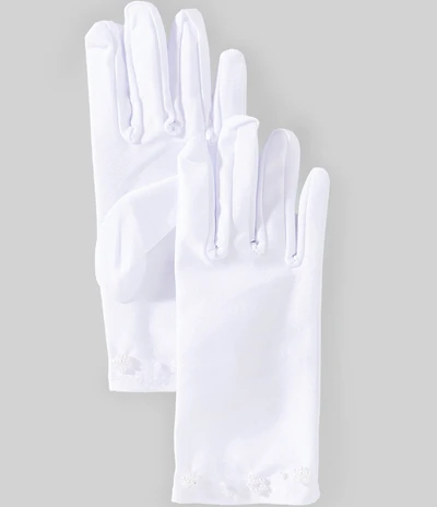 Rare Editions Big Girls Faux-Pearl-Embellished Satin Communion Gloves