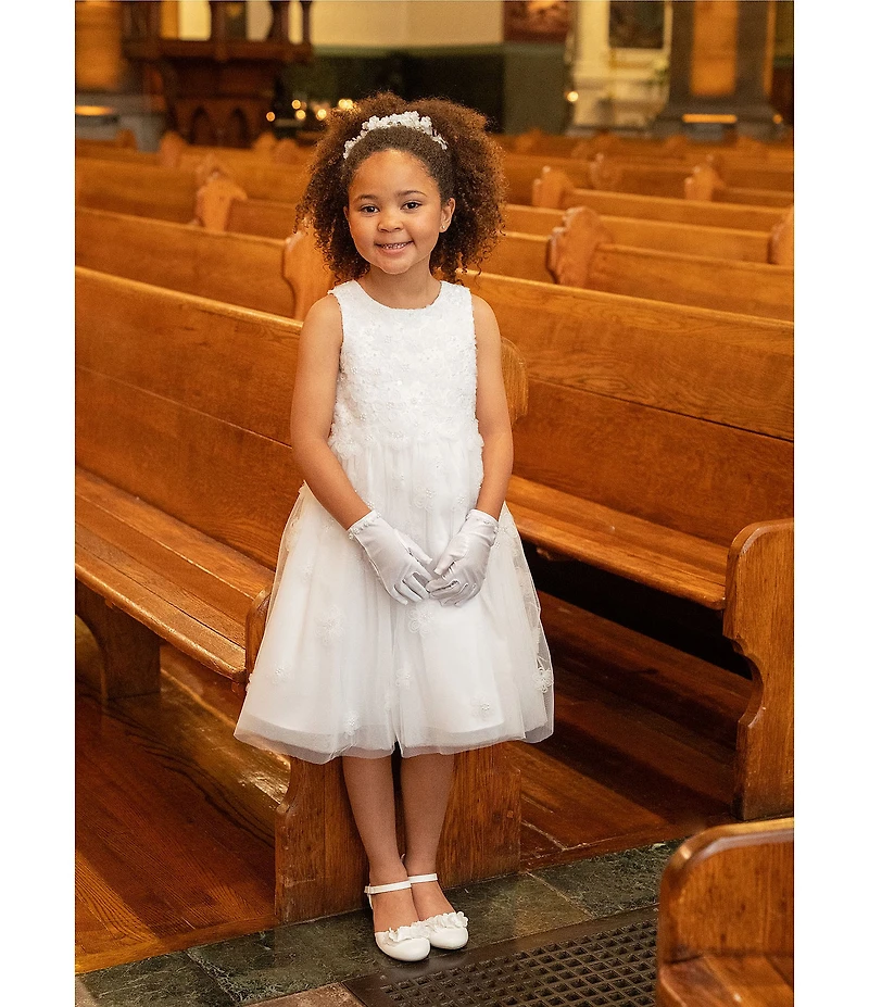 Rare Editions Big Girls Faux-Pearl-Embellished Satin Communion Gloves