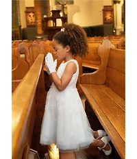 Rare Editions Big Girls Faux-Pearl-Embellished Satin Communion Gloves