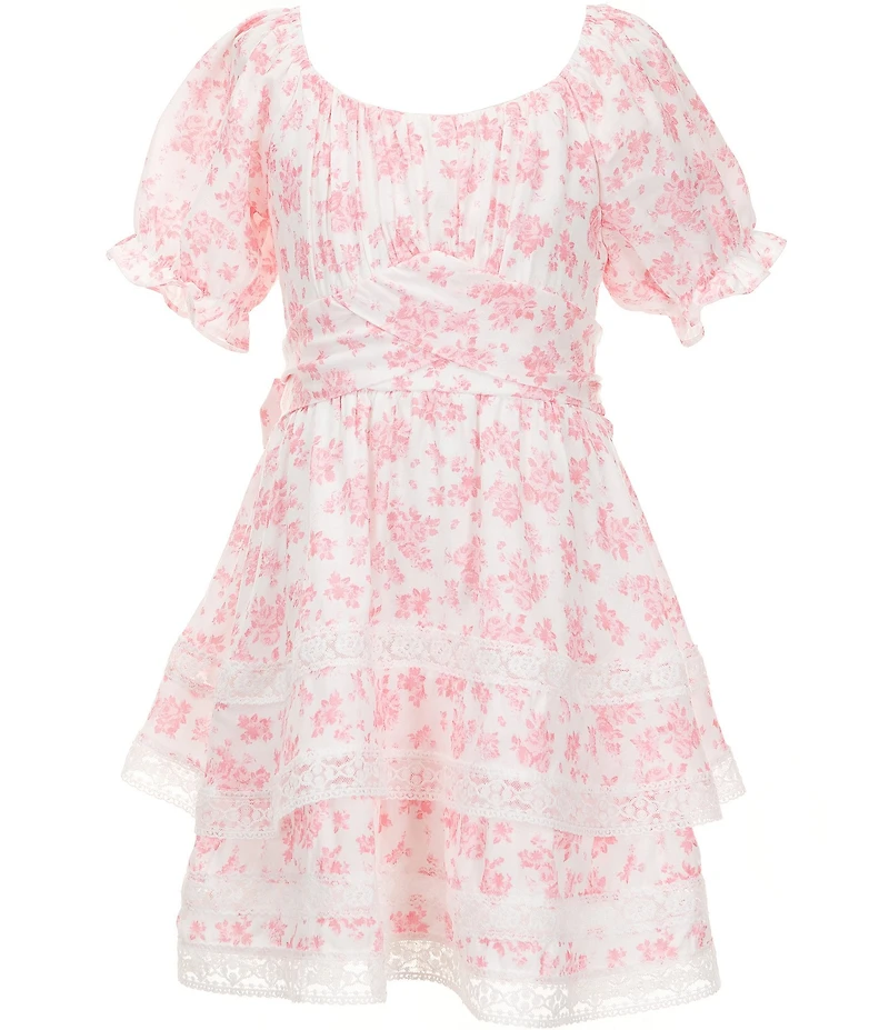 Rare Editions Big Girls Floral Lace Trim Tiered Dress