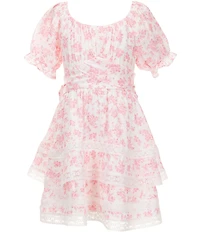 Rare Editions Big Girls Floral Lace Trim Tiered Dress
