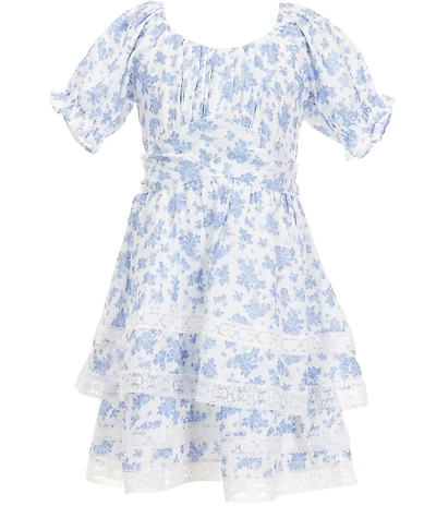 Rare Editions Big Girls Floral Lace Trim Tiered Dress