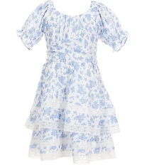 Rare Editions Big Girls Floral Lace Trim Tiered Dress