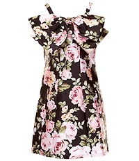 Rare Editions Big Girls Floral Print Sleeveless Bow-Front Paneled Mikado A-Line Dress