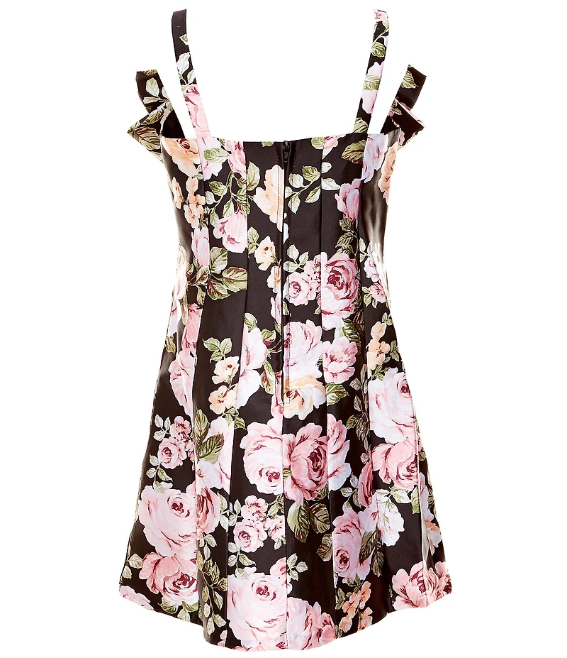 Rare Editions Big Girls Floral Print Sleeveless Bow-Front Paneled Mikado A-Line Dress
