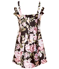 Rare Editions Big Girls Floral Print Sleeveless Bow-Front Paneled Mikado A-Line Dress