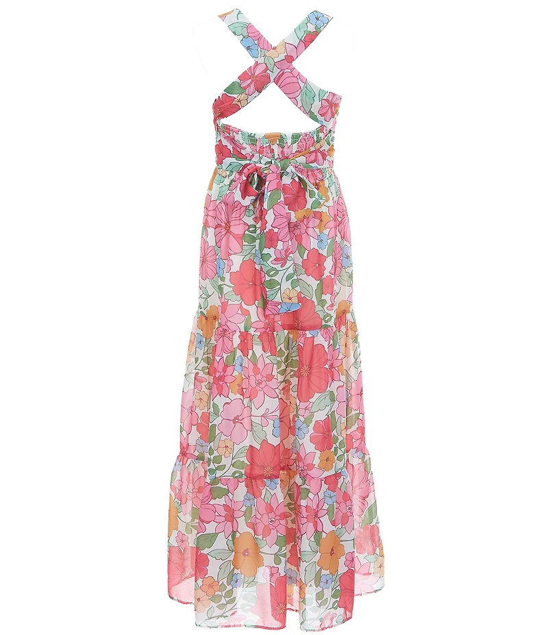 Rare Editions Big Girls Floral-Printed Chiffon Cross-Back Georgette Dress