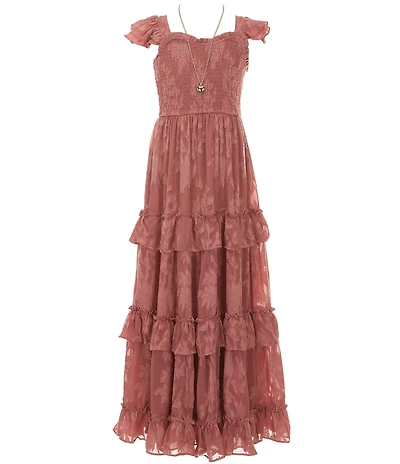 Rare Editions Big Girls Flutter Sleeve Burnout Chiffon Dress