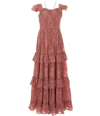 Rare Editions Big Girls Flutter Sleeve Burnout Chiffon Dress