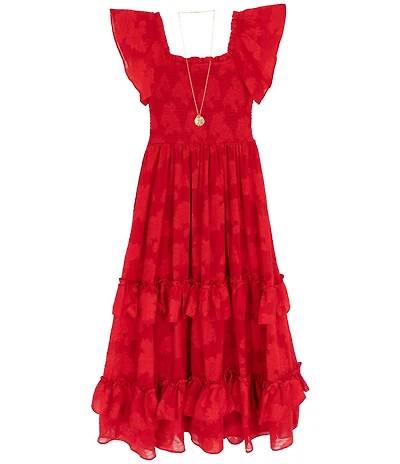 Rare Editions Big Girls Flutter-Sleeve Burnout-Chiffon Long Dress