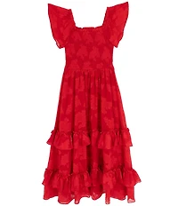 Rare Editions Big Girls Flutter-Sleeve Burnout-Chiffon Long Dress