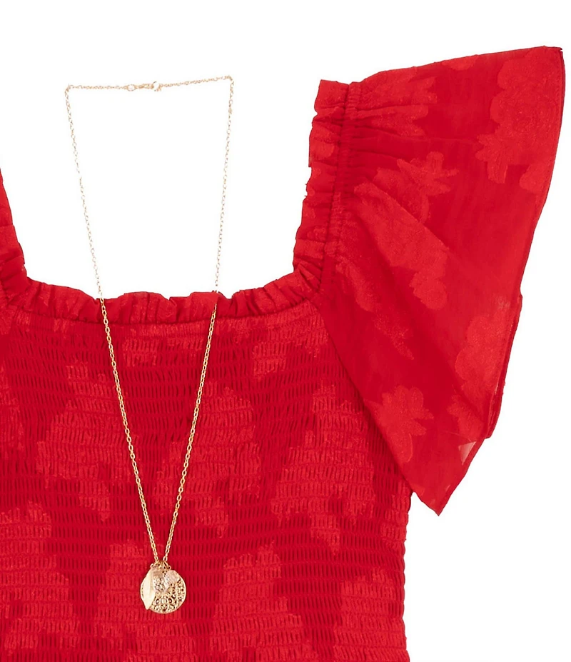 Rare Editions Big Girls Flutter-Sleeve Burnout-Chiffon Long Dress