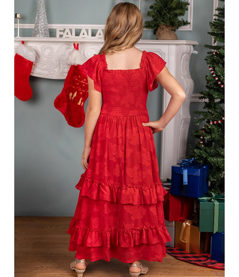 Rare Editions Big Girls Flutter-Sleeve Burnout-Chiffon Long Dress