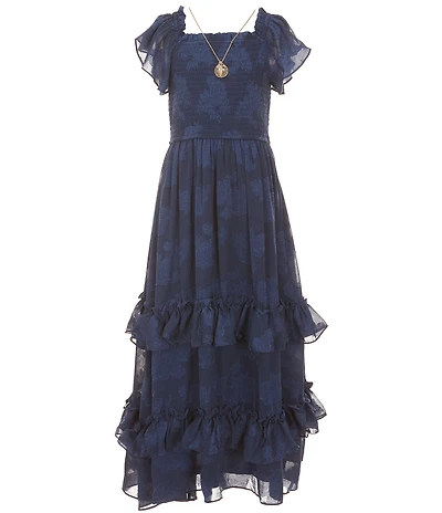 Rare Editions Big Girls Flutter-Sleeve Burnout Floral Long Dress