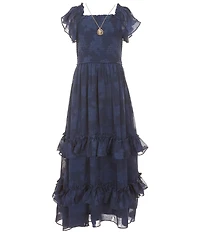 Rare Editions Big Girls Flutter-Sleeve Burnout Floral Long Dress