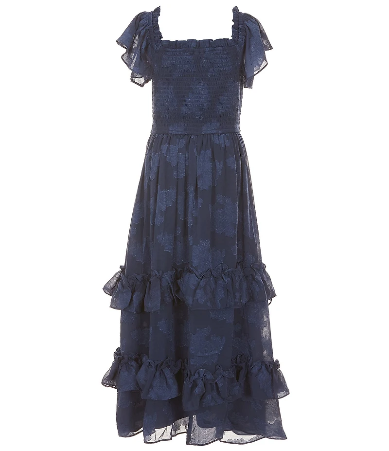 Rare Editions Big Girls Flutter-Sleeve Burnout Floral Long Dress