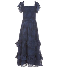 Rare Editions Big Girls Flutter-Sleeve Burnout Floral Long Dress