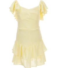 Rare Editions Big Girls Flutter Sleeve Burnout Organza Sweetheart Neckline Drop Waist Dress