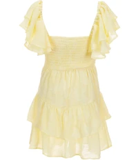 Rare Editions Big Girls Flutter Sleeve Burnout Organza Sweetheart Neckline Drop Waist Dress