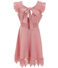 Rare Editions Big Girls Flutter Sleeve Crocheted-Trim Skater Dress