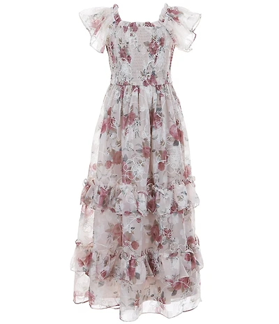 Rare Editions Big Girls Flutter Sleeve Embroidered Burnout Chiffon Dress