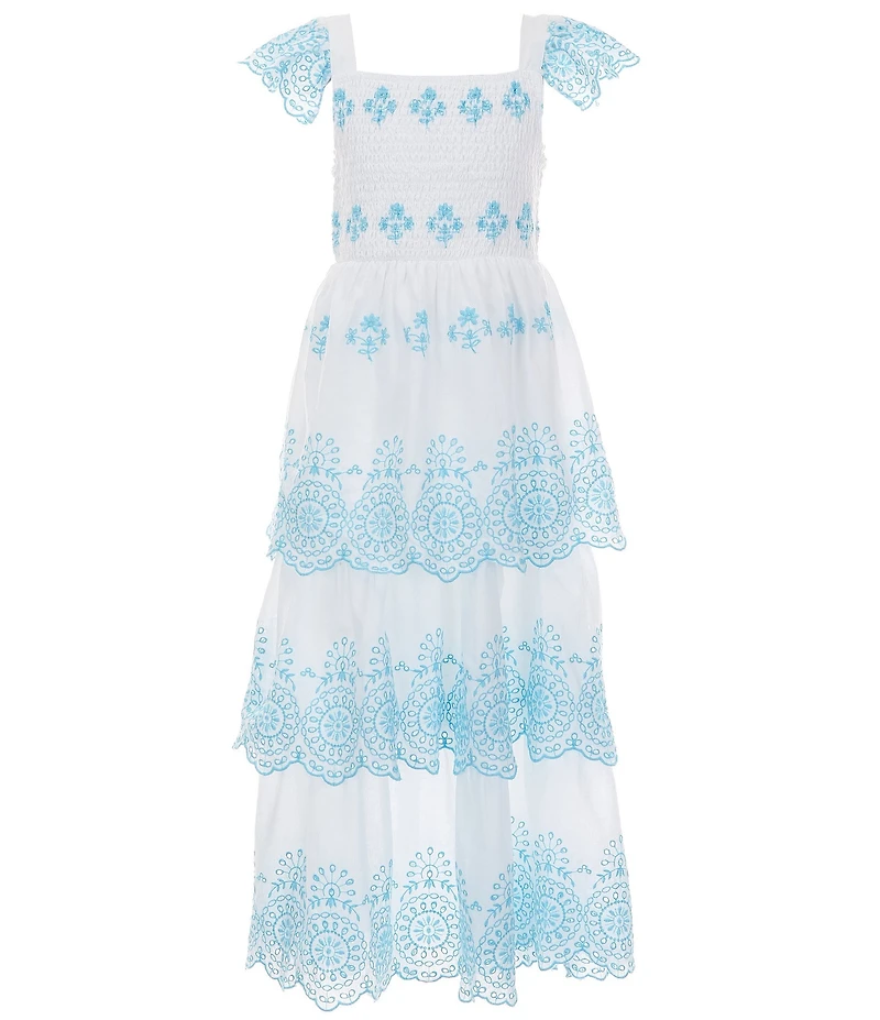 Rare Editions Big Girls Flutter-Sleeve Eyelet-Embroidered Border-Pattern Dress