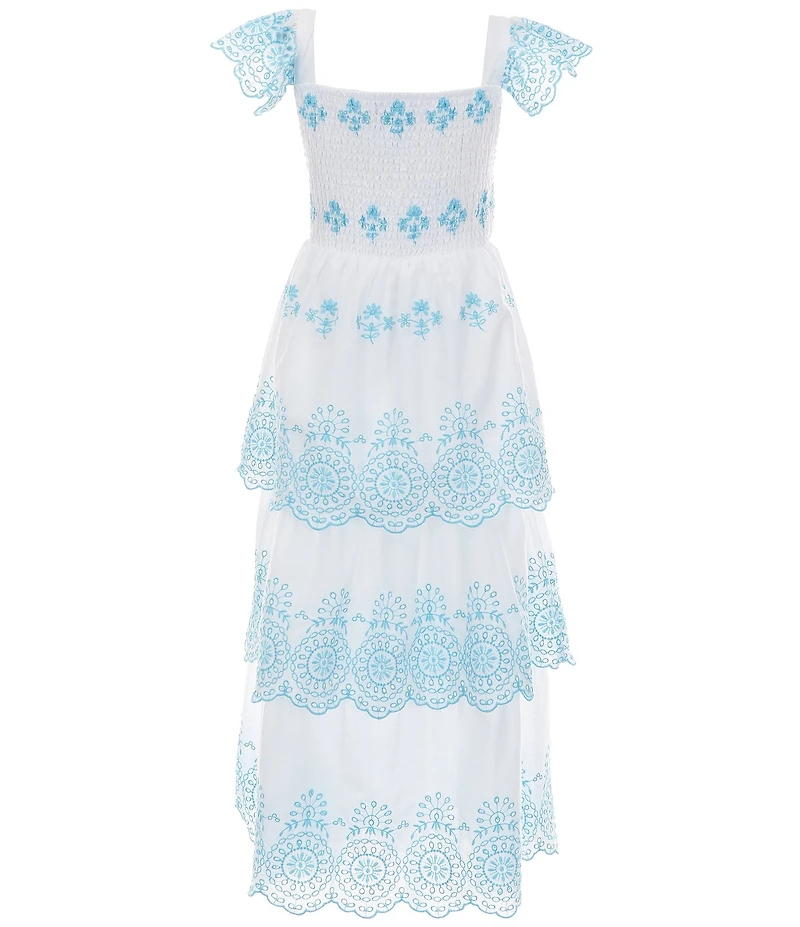 Rare Editions Big Girls Flutter-Sleeve Eyelet-Embroidered Border-Pattern Dress