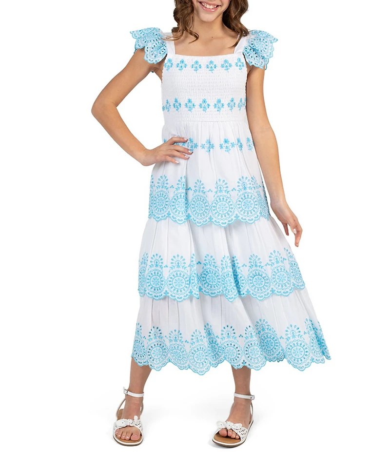 Rare Editions Big Girls Flutter-Sleeve Eyelet-Embroidered Border-Pattern Dress