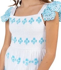 Rare Editions Big Girls Flutter-Sleeve Eyelet-Embroidered Border-Pattern Dress