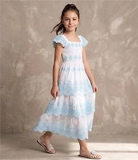 Rare Editions Big Girls Flutter-Sleeve Eyelet-Embroidered Border-Pattern Dress