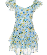 Rare Editions Big Girls Flutter-Sleeve Floral Burnout Organza Dress
