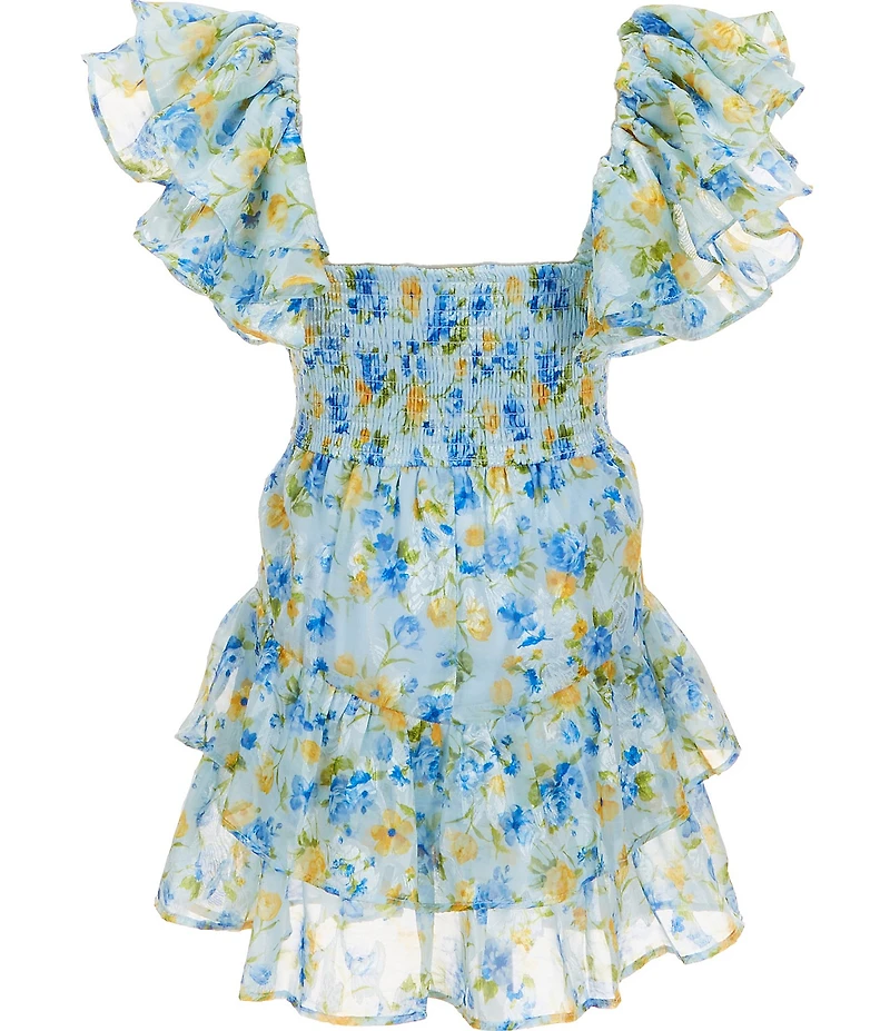 Rare Editions Big Girls Flutter-Sleeve Floral Burnout Organza Dress