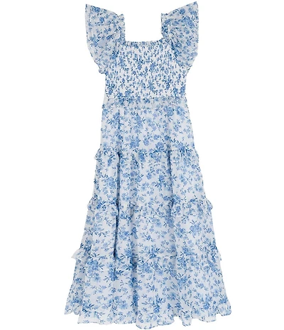 Rare Editions Big Girls Flutter-Sleeve Floral-Printed Chiffon Dress