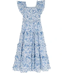 Rare Editions Big Girls Flutter-Sleeve Floral-Printed Chiffon Dress
