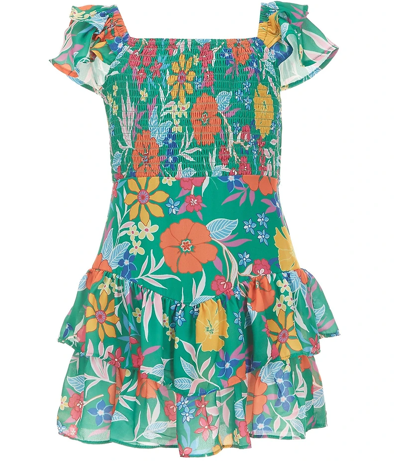 Rare Editions Big Girls Flutter-Sleeve Floral-Printed Chiffon Romper