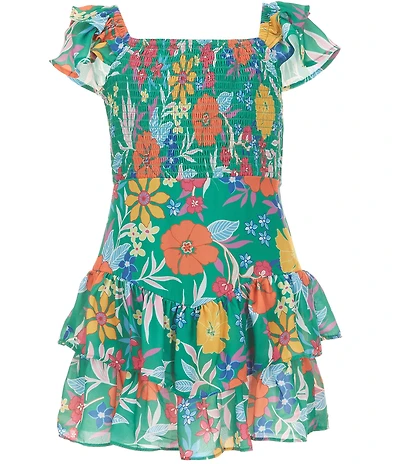 Rare Editions Big Girls Flutter-Sleeve Floral-Printed Chiffon Romper