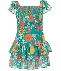 Rare Editions Big Girls Flutter-Sleeve Floral-Printed Chiffon Romper