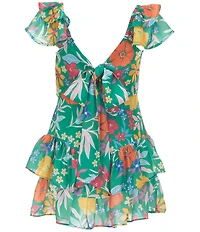 Rare Editions Big Girls Flutter-Sleeve Floral-Printed Chiffon Romper