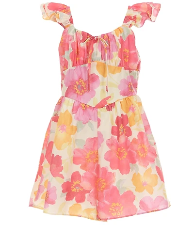 Rare Editions Big Girls Flutter-Sleeve Floral-Printed Romper