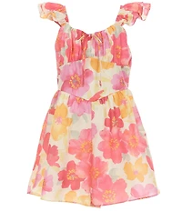 Rare Editions Big Girls Flutter-Sleeve Floral-Printed Romper