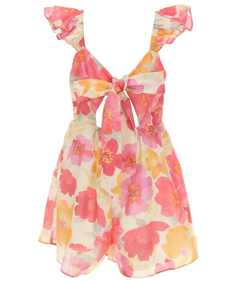 Rare Editions Big Girls Flutter-Sleeve Floral-Printed Romper